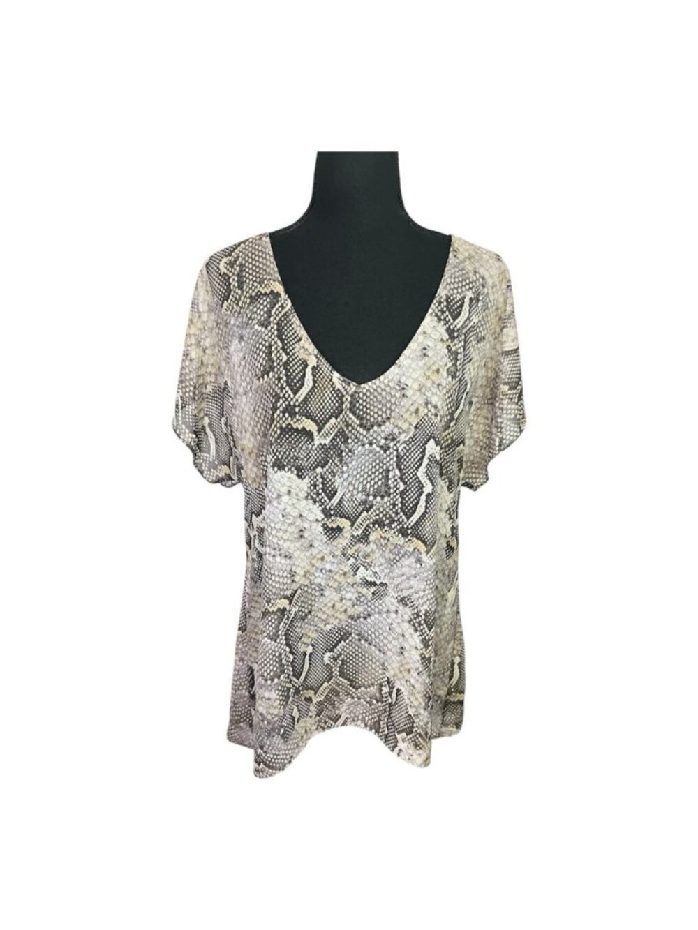 Show Me Your Mumu Snakeskin Python Sz M Sheer Top Boho Swing Tunic V Neck Flutte